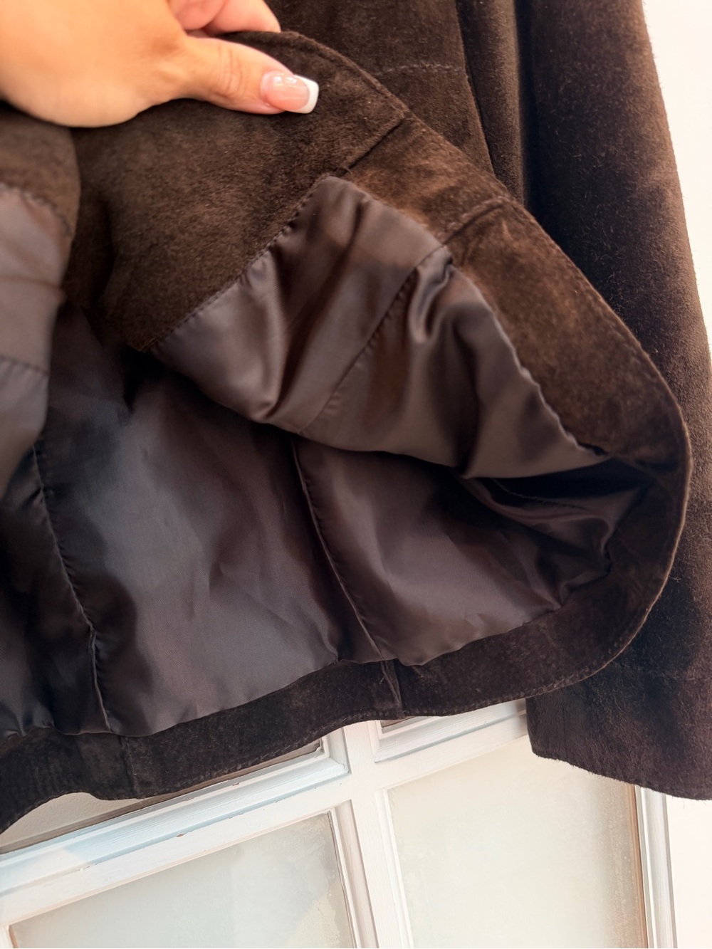 Vintage Alfani Y2K Chic Genuine Leather Brown Suede Jacket Faux Fur Collar Size - Picture 5 of 11